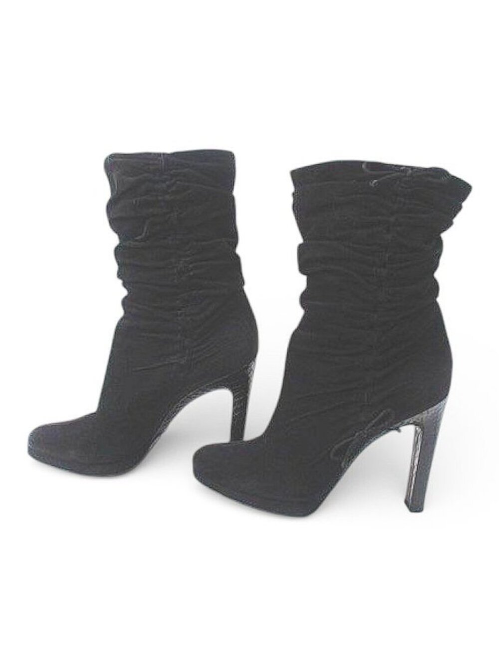 Gucci Middle Boots Side Gathered Ribbon Black Suede 38 - Picture 2 of 8